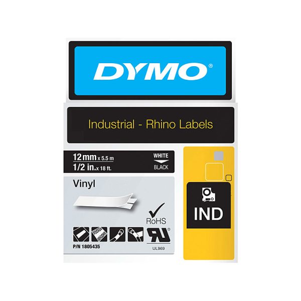 Dymo Rhino Vinyl 12mm Tape Blk