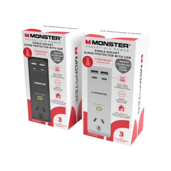 Monster 1-Port+USB Surge Black