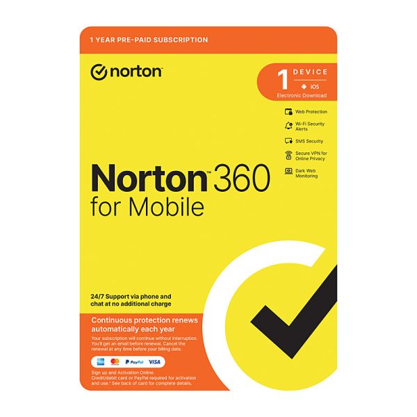 Norton 360 Mobile 1U 1D 1 Yr